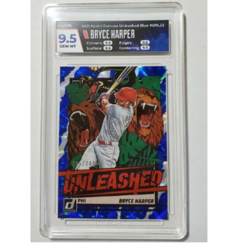 Bryce Harper 2021 Panini Donruss UNL22 BLUE 85/249 Unleashed HGA 9.5 Gem…